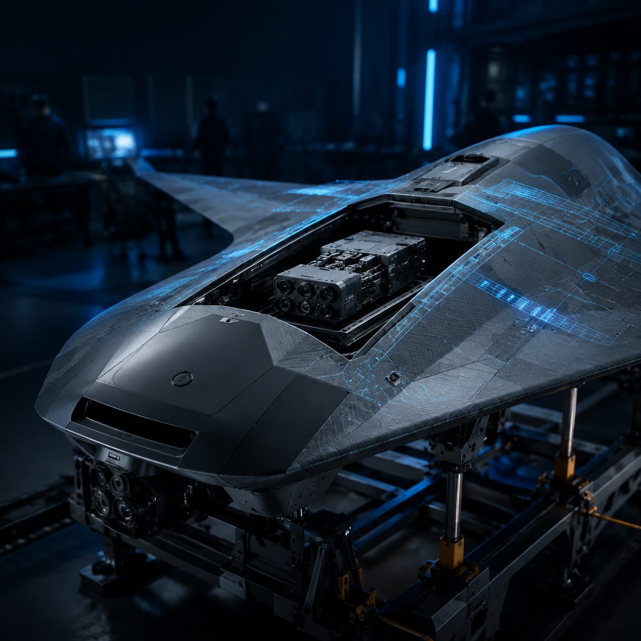 A modular autonomous aerospace vehicle in an integration bay